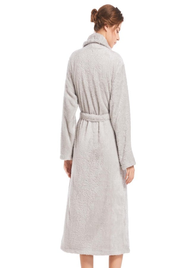 Inner Wish Womens Plush Fleece Robe, Cozy Warm Bathrobe Fuzzy Female Spa Robe With Pockets, LIGHT GREY,L/XL - Image 3